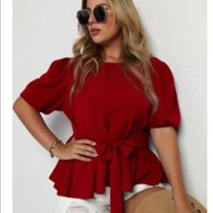 NWOT Shein Curve 4XL Puff Sleeve Belted Blouse